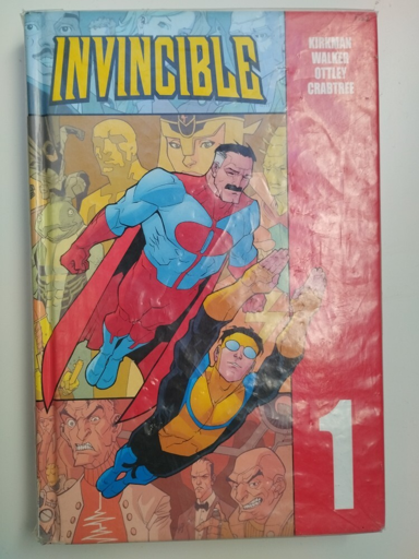 Front of volume 1 of Invincible comic book.